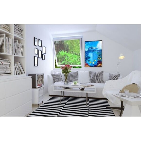 Original Oil Painting 18x24 Seascape Underwater Yachts Marine Life Canvas Art - Picture 4 of 8